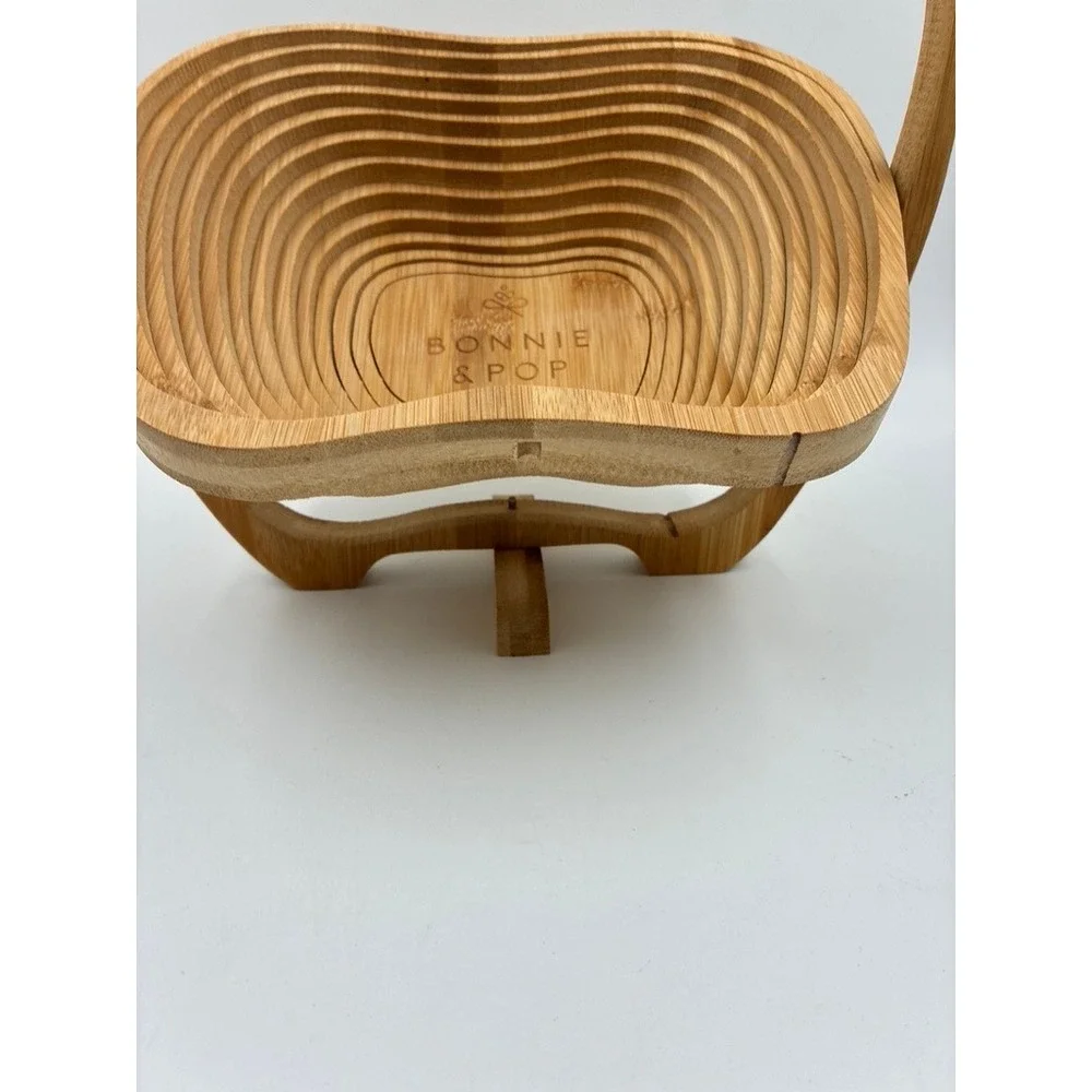 Bonnie & Pop Bamboo Apple Fruit Basket Collapsible Wood Trivet Kitchen Decor
